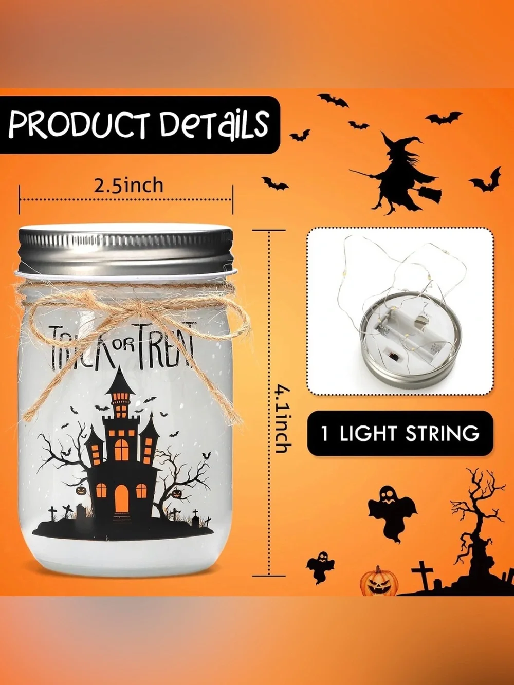 RESERVED 💜Halloween Mason Jar String Light Set - 3 jars